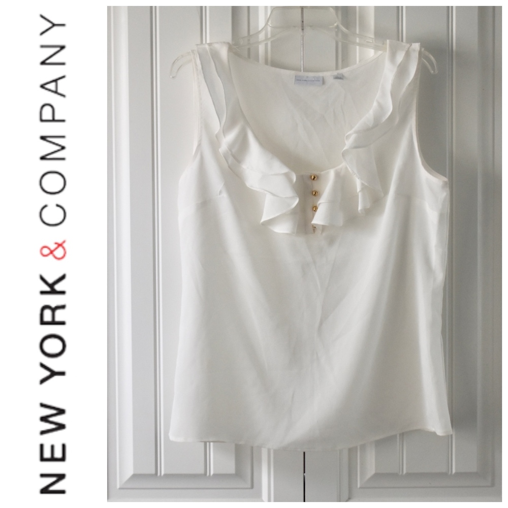 Ruffled White Blouse Size L